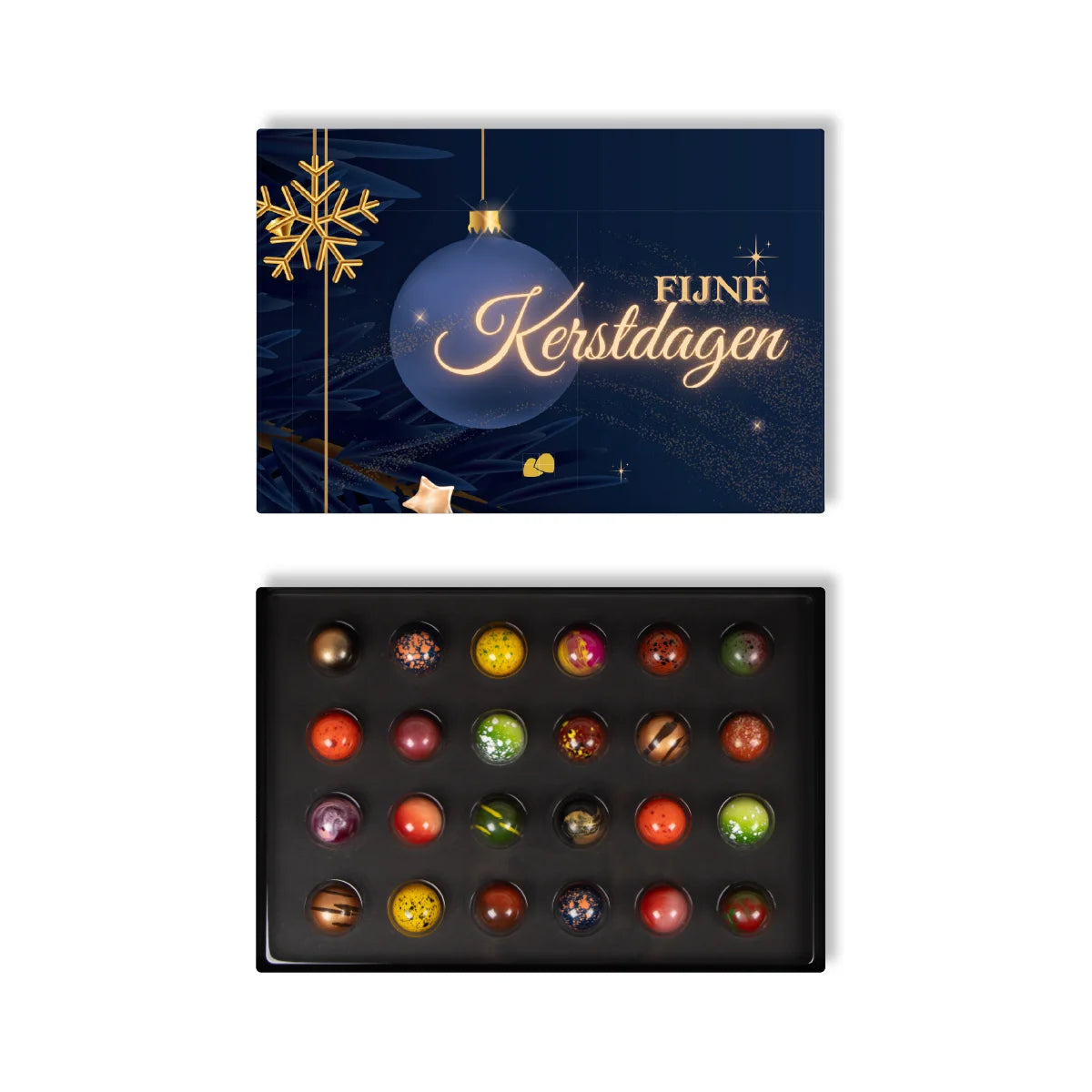 Fijne kerstdagen verpakking chocolade bonbons van ChocoladeGift